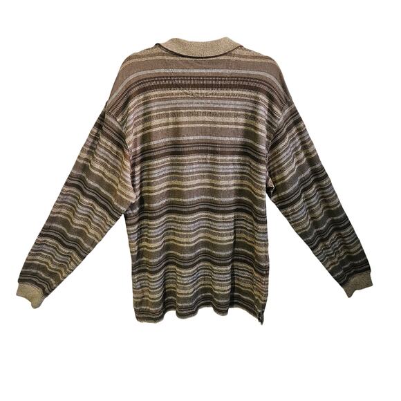 Van Heusen Men's L Collared Pullover Sweater Brown Tan Multi Stripe Grandpacore - Picture 4 of 6